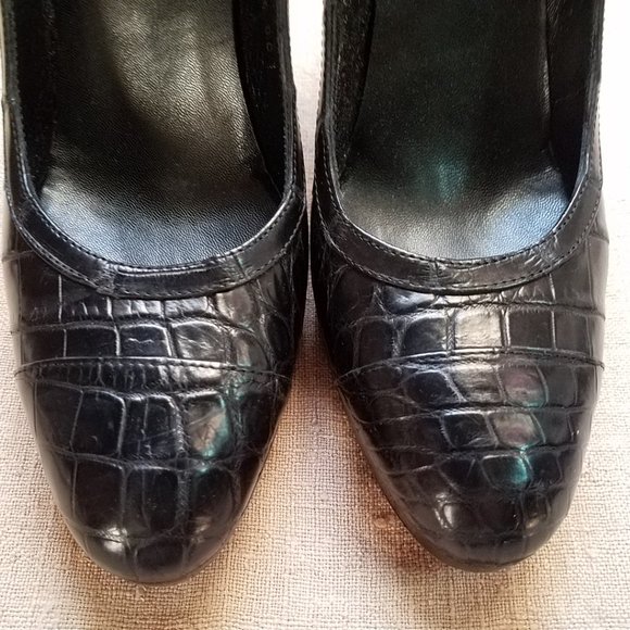 Ralph Lauren Collection Crocodile/Alligator Mary Jane Heels Shoes~Black Genuine - Picture 9 of 11